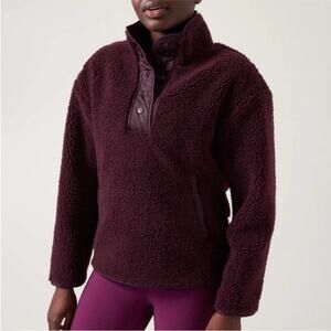 Athleta Cozy Sherpa Snap Long Sleeve‎ Sweatshirt in Maroon Sz XXS